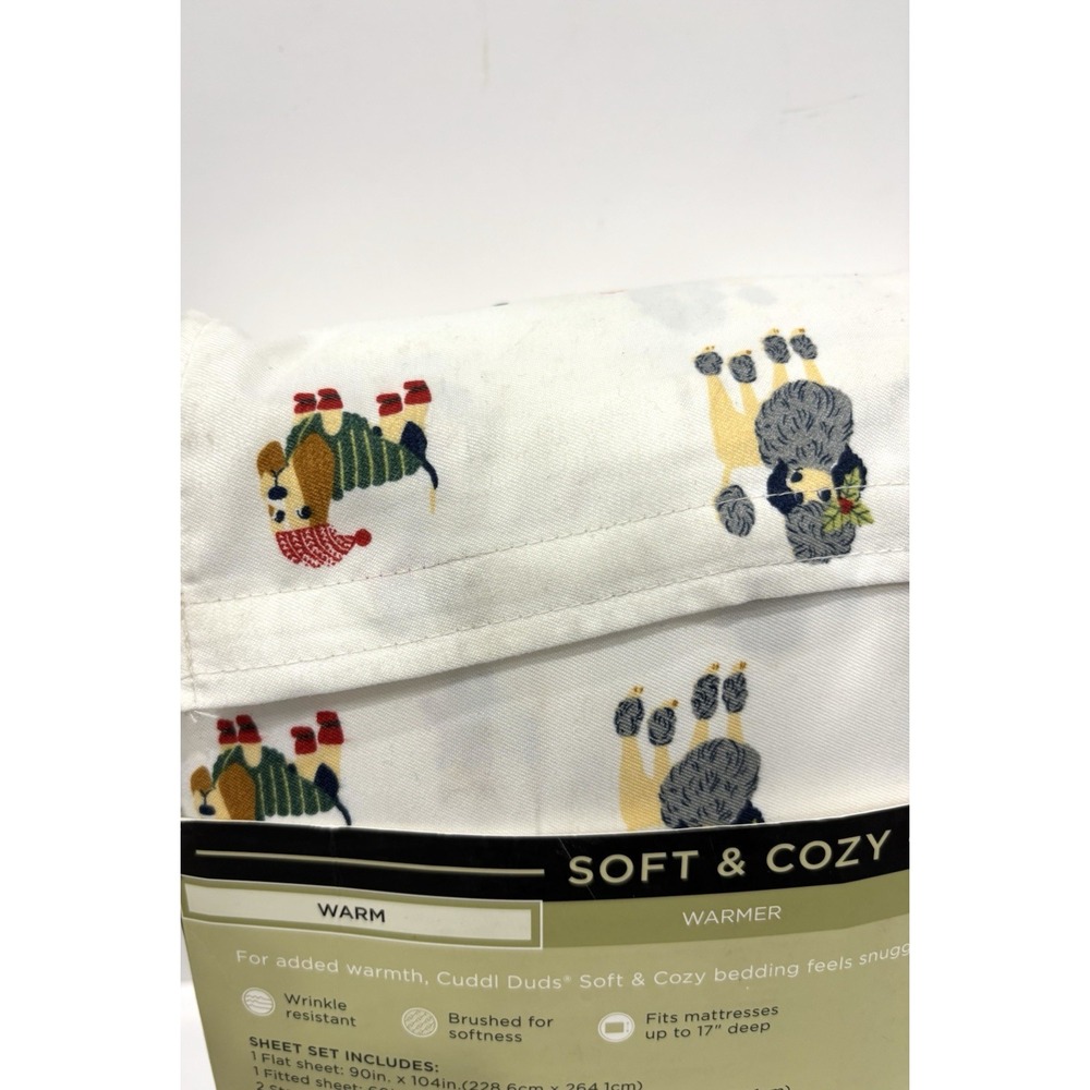 Cuddl Duds Soft Cozy Queen Sheet Set Christmas Dogs Microfiber 4pc Deep Pocket - Picture 5 of 5